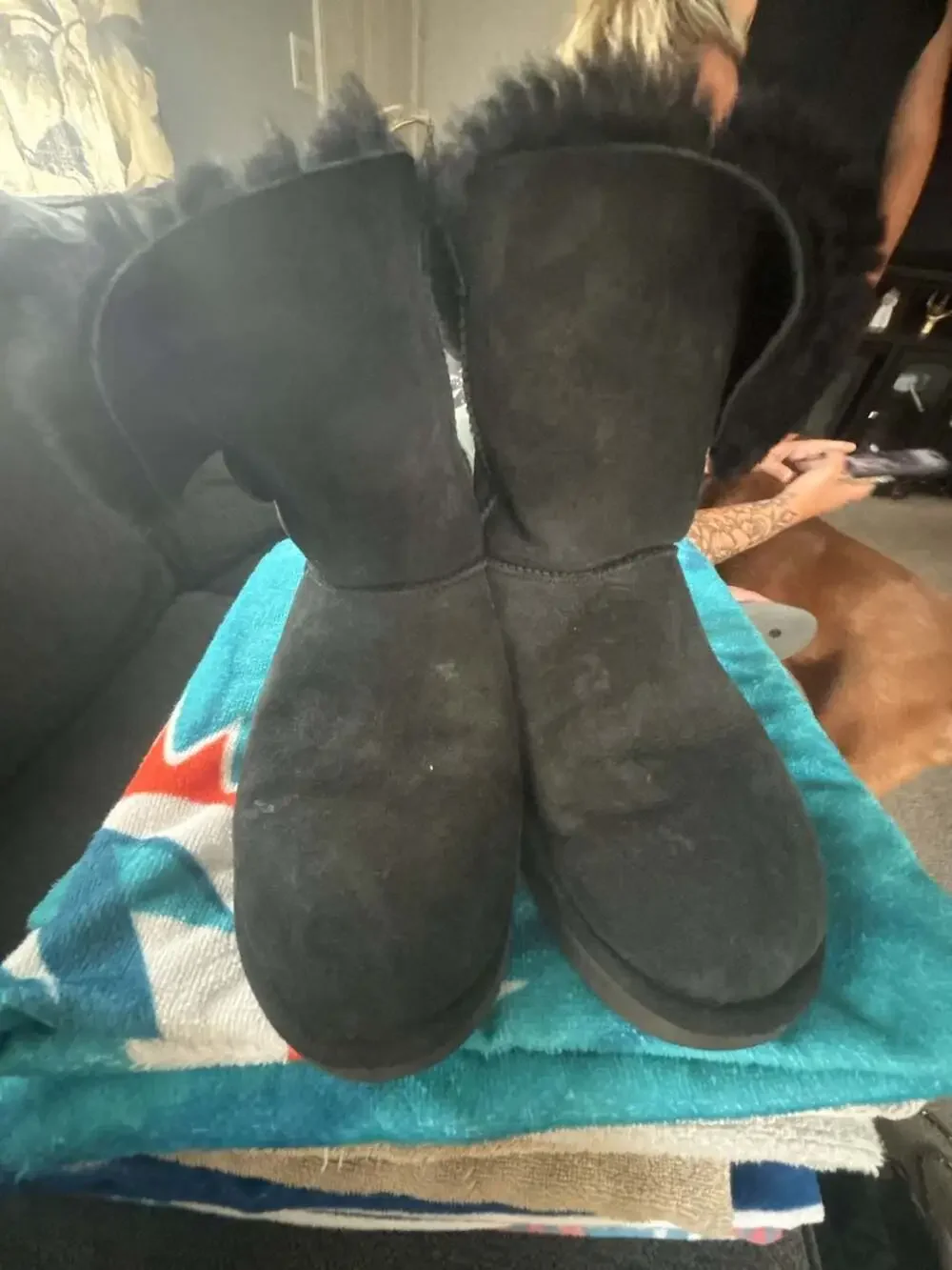 UGG Bailey Button Sheepskin Suede Winter Boots black